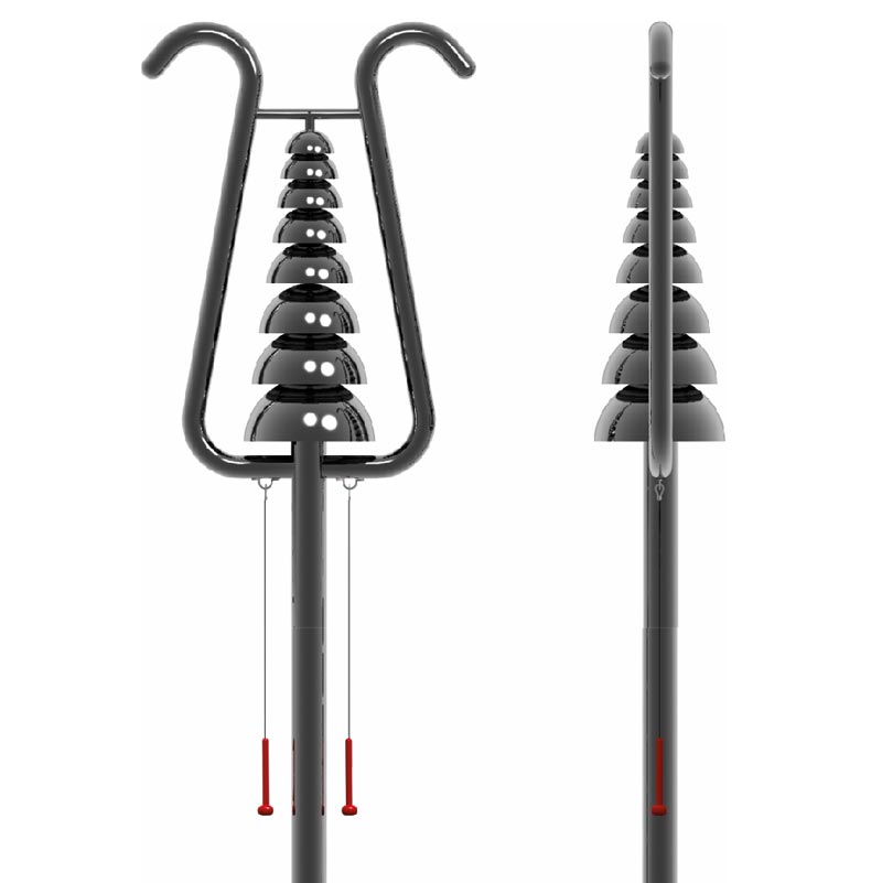 Außenklangobjekt BELL LYRE, Lyra, 8 Glockenschalen, zum Einbetonieren
