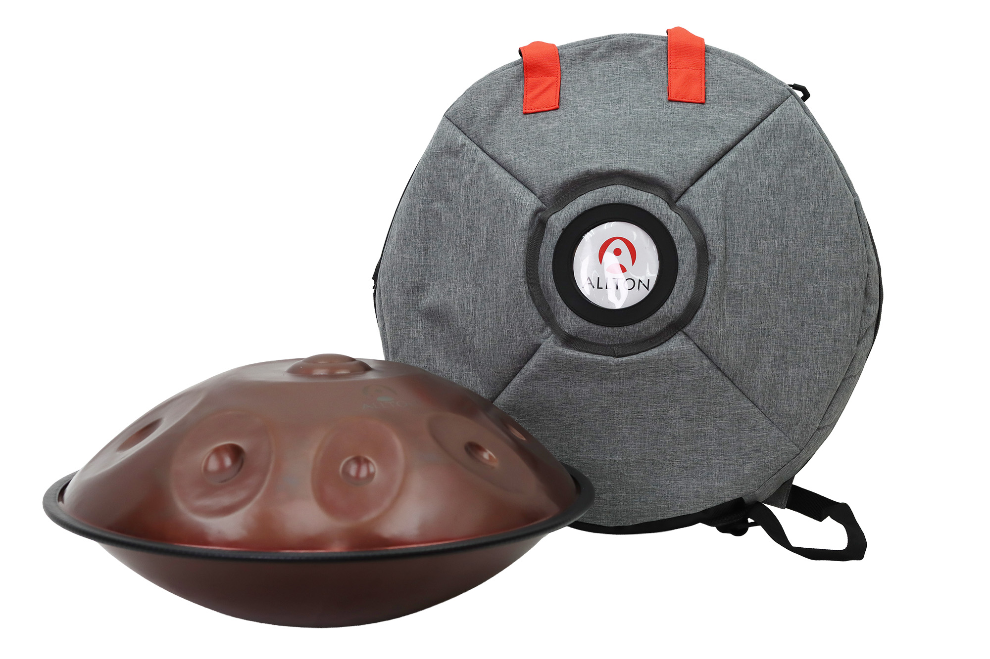 Mini Handpan, Ø 43 cm, Edelstahl, F-Kurd-Skala, 9 Töne, 440 Hz, Bronze-optik