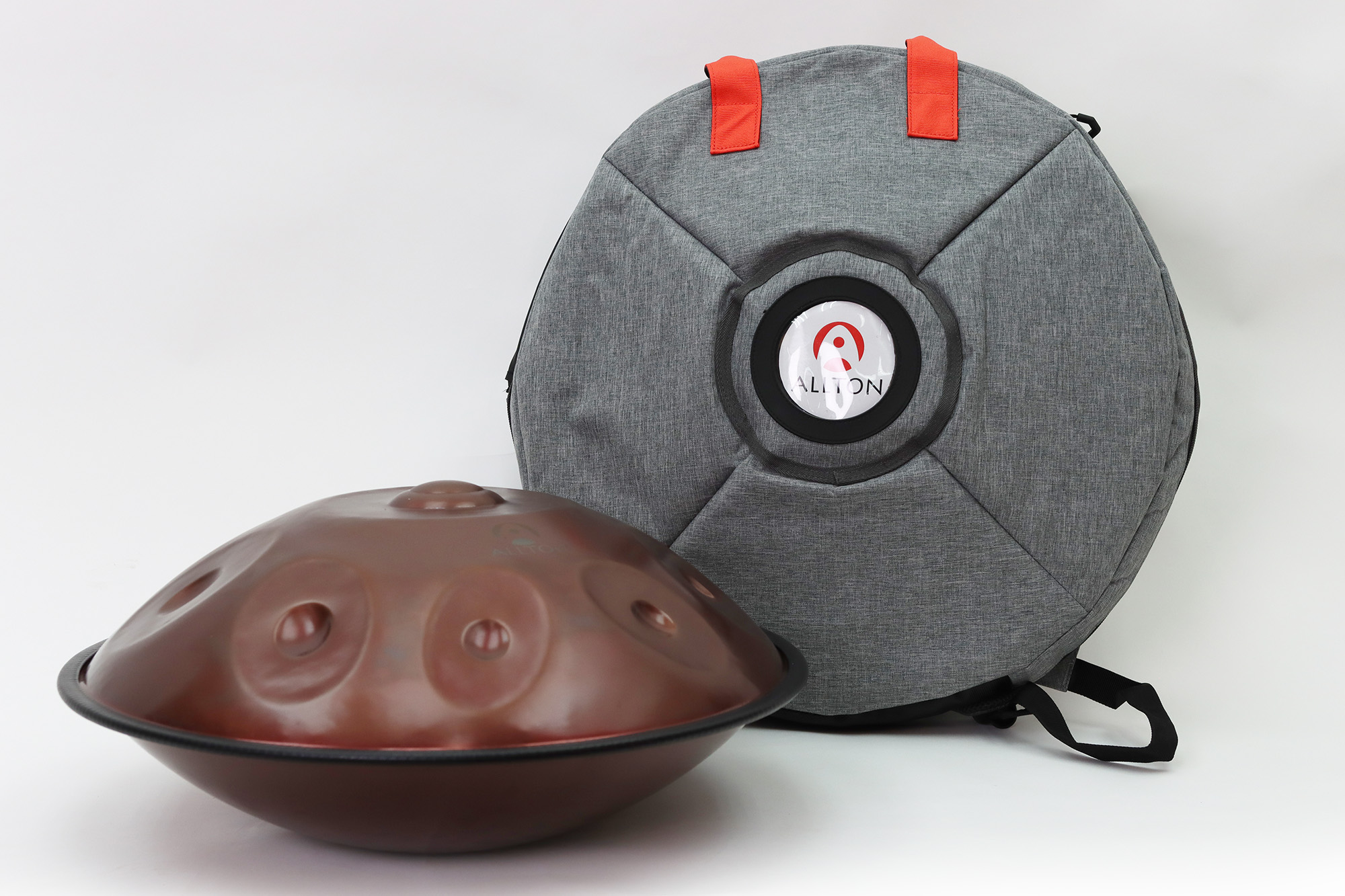 Mini Handpan, Ø 43 cm, Edelstahl, F-Kurd-Skala, 9 Töne, 440 Hz, Bronze-optik