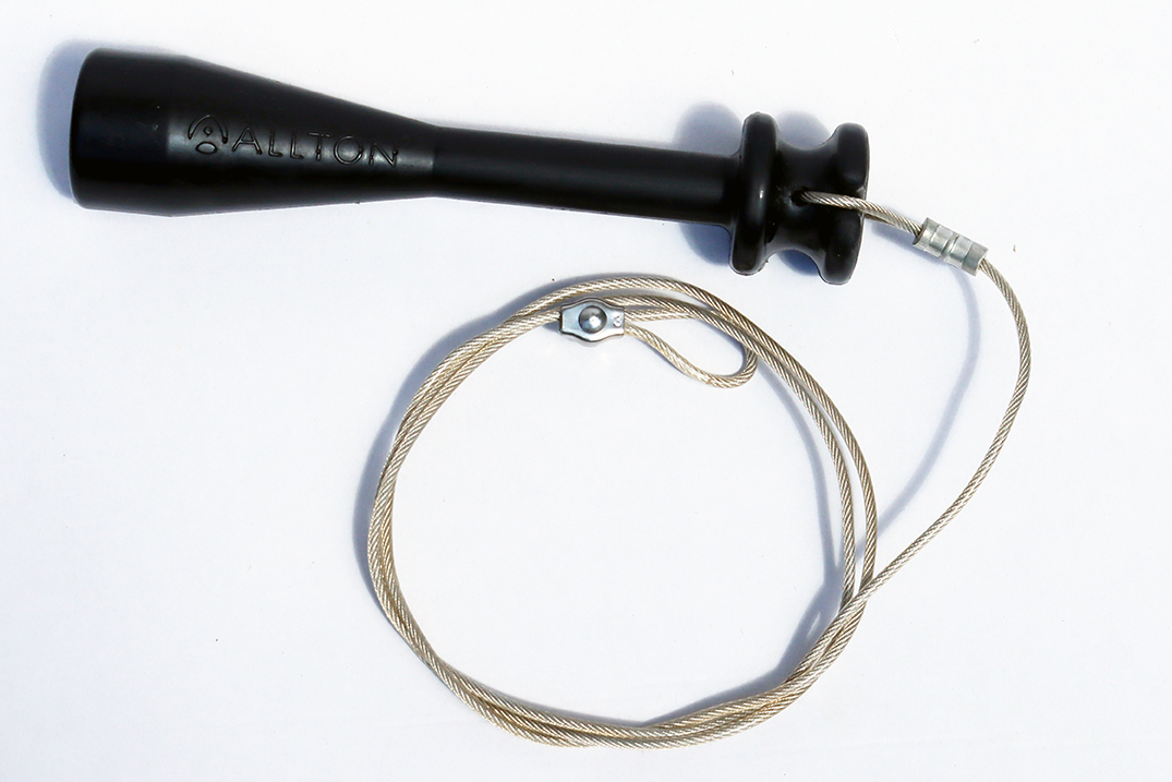 Schlägel für Außenklangobjekte, schwarz, 22 cm mit Edelstahlseil
