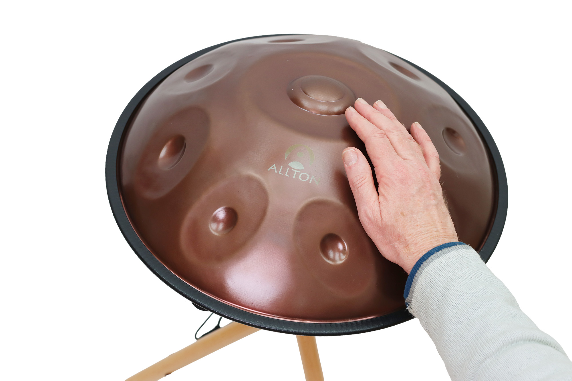 Mini Handpan, Ø 43 cm, Edelstahl, F-Kurd-Skala, 9 Töne, 440 Hz, Bronze-optik