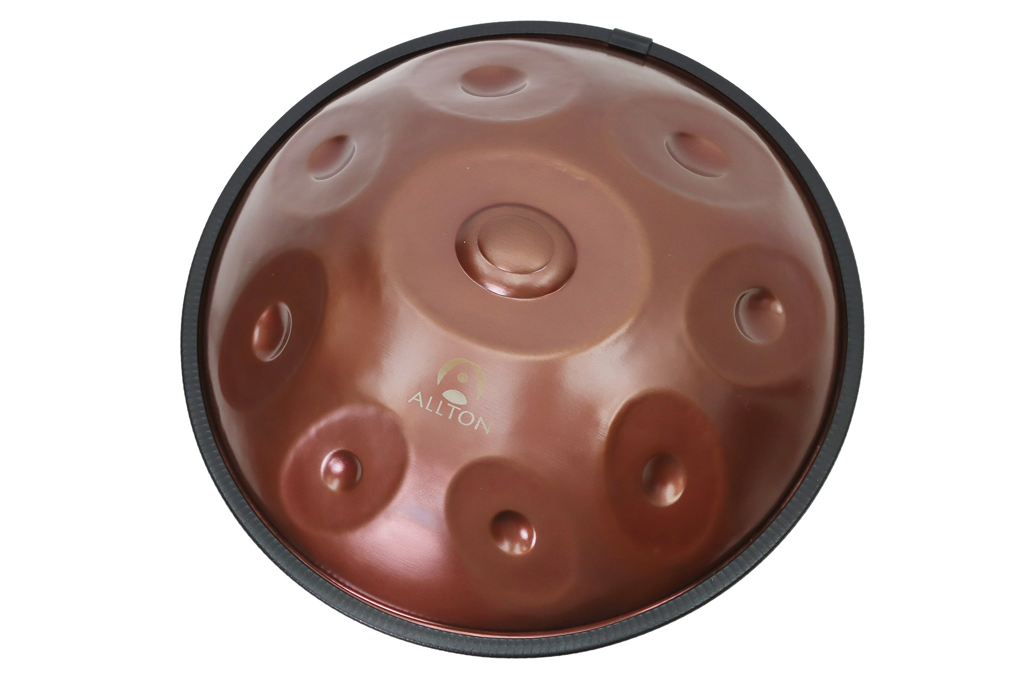 Mini Handpan, Ø 43 cm, Edelstahl, F-Kurd-Skala, 9 Töne, 440 Hz, Bronze-optik