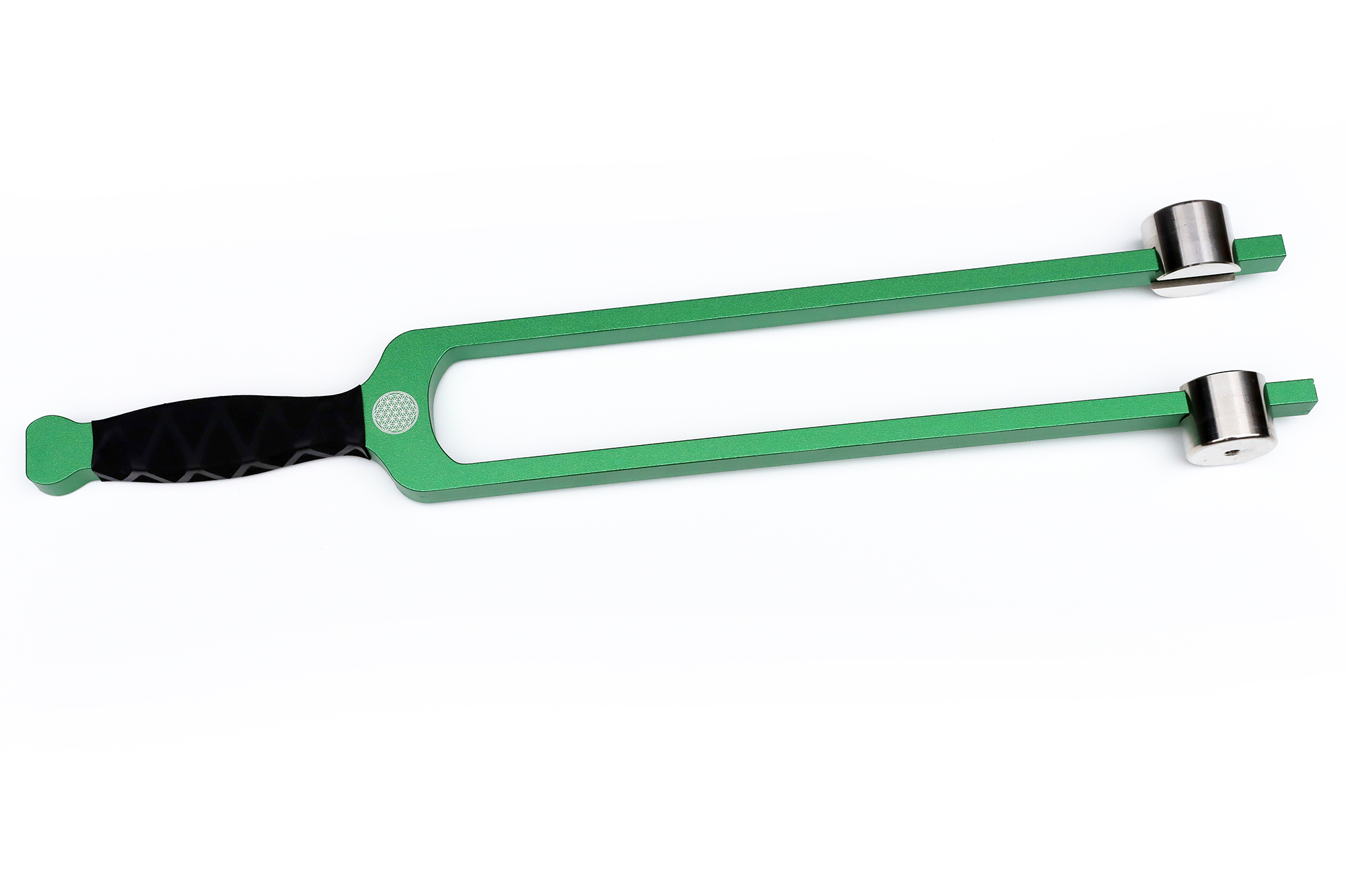 Stimmgabel XXL, Alu, grün, mit Klöppel, Gewichten und Koffer, Einstellbar zwischen 32 - 67 Hz