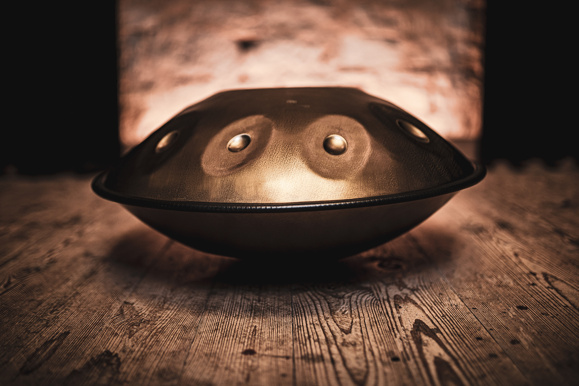 Handpan, Edelstahl, D-Hexatonic, 440Hz, D-Amara, 9 Töne, Vintage Gold