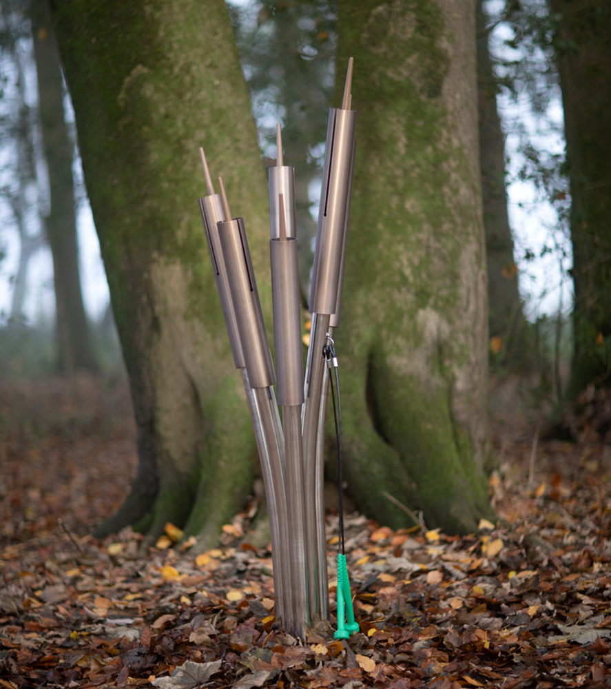 Schilfröhren-Klangspiel, Outdoor, 6-er Set, A-Moll, mit Bodenplatte