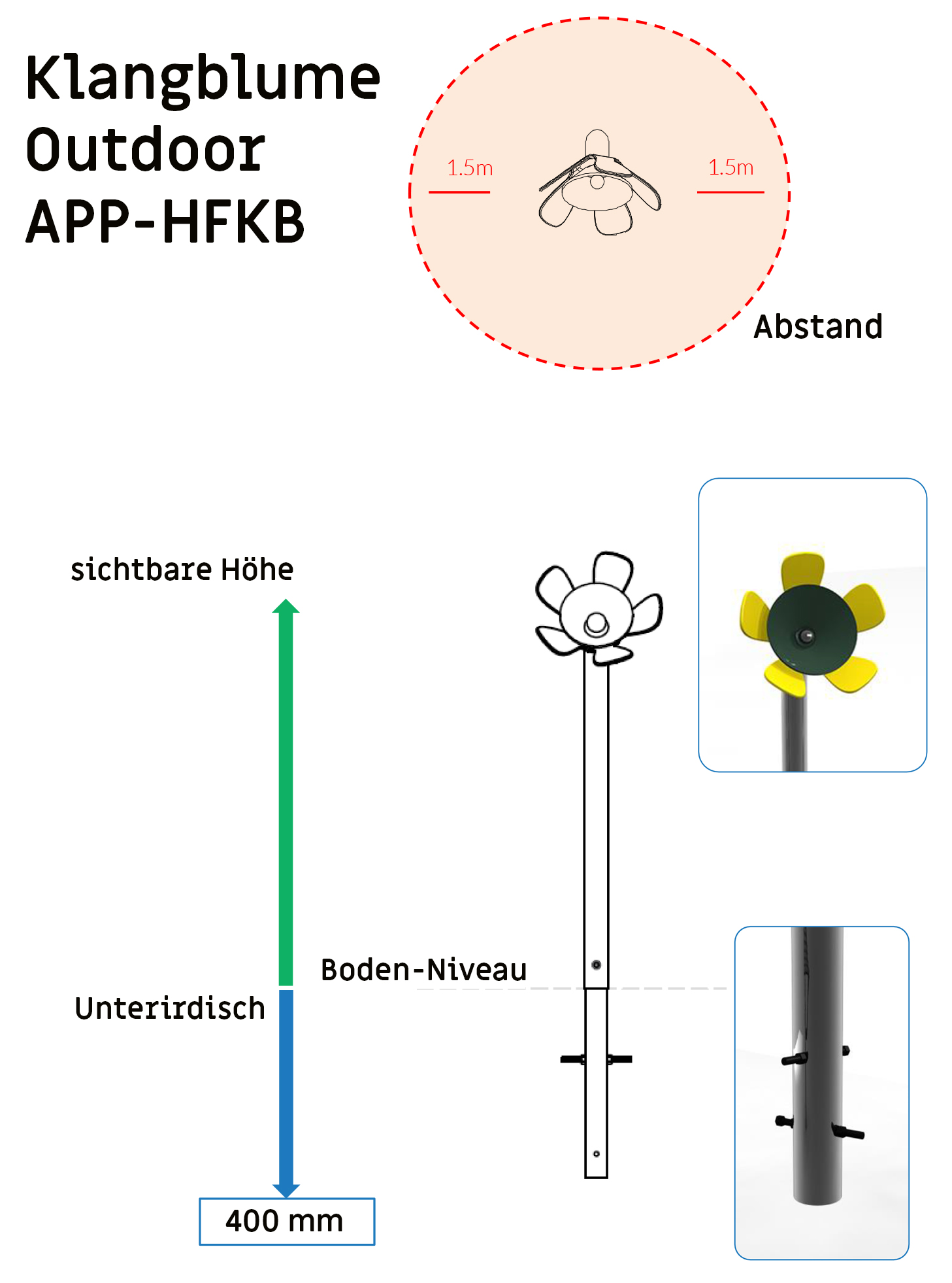 Einzel-Klangblume METALLGLOCKE, zum Einbetonieren, Outdoor