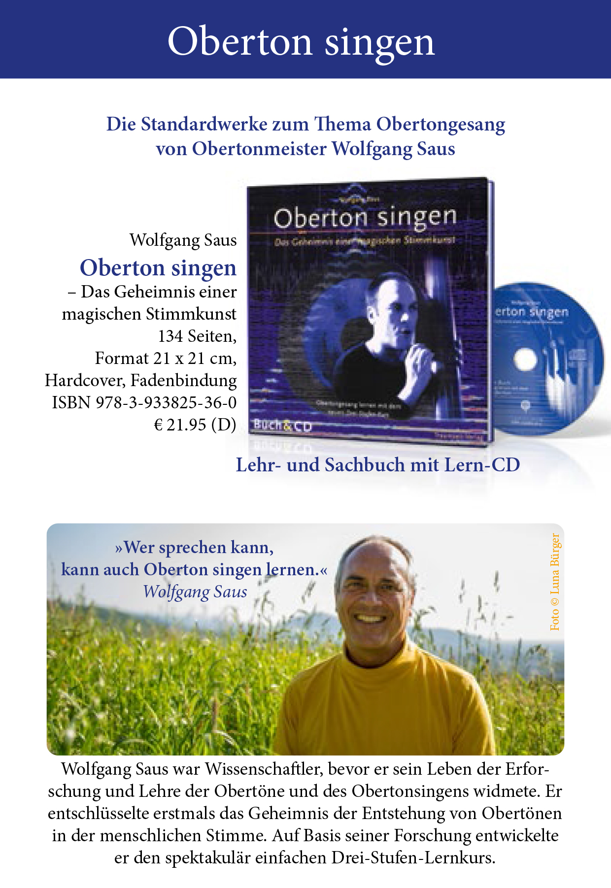 Fachbuch mit CD: Wolfgang Saus: Oberton-Singen - Das Geheimnis einer magischen Stimmkunst - Obertong