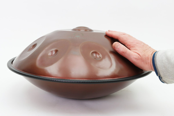 Mini Handpan, Ø 43 cm, Edelstahl, F-Kurd-Skala, 9 Töne, 440 Hz, Bronze-optik